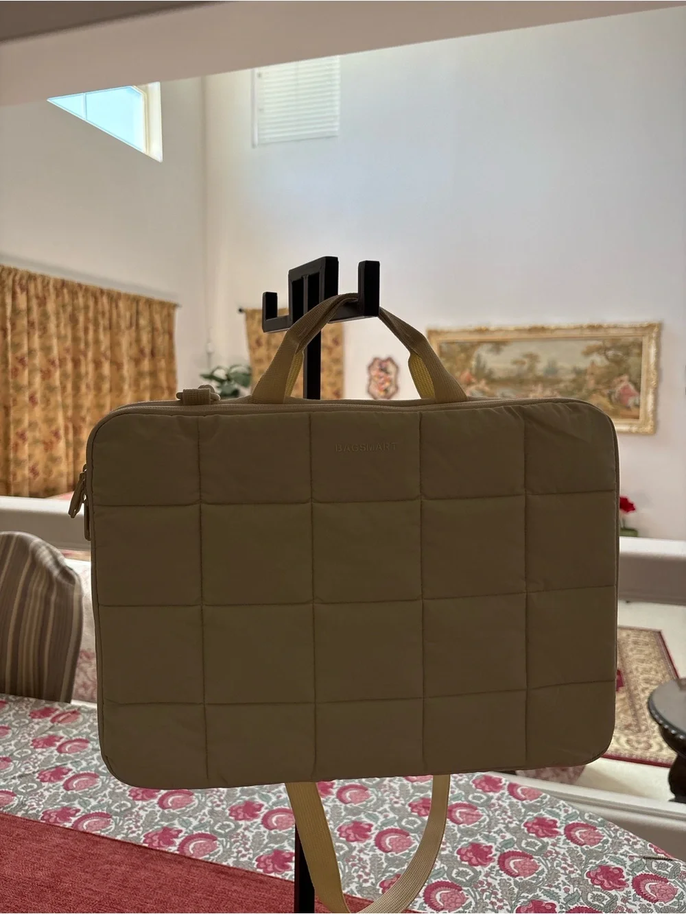 Quilted Laptop Briefcase in cream yellow